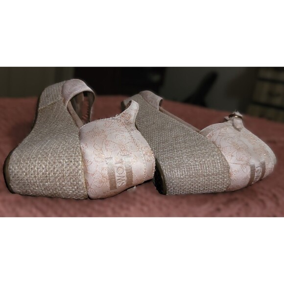 Toms Raffia Wedge Platform Boujee Sandal Beige Jacquard Rose Gold stich 7.5 - Picture 5 of 16